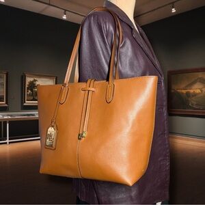LRL Lauren Ralph Lauren Tan Brown Leather Tote Shoulder Bag